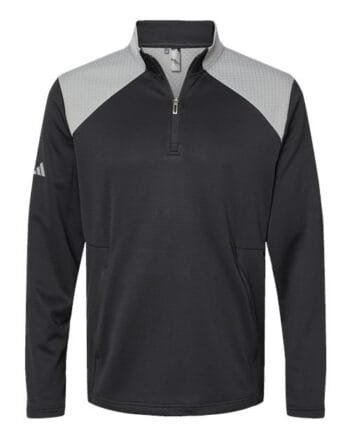 Adidas-Textured Mixed Media Quarter-Zip Pullover-A532